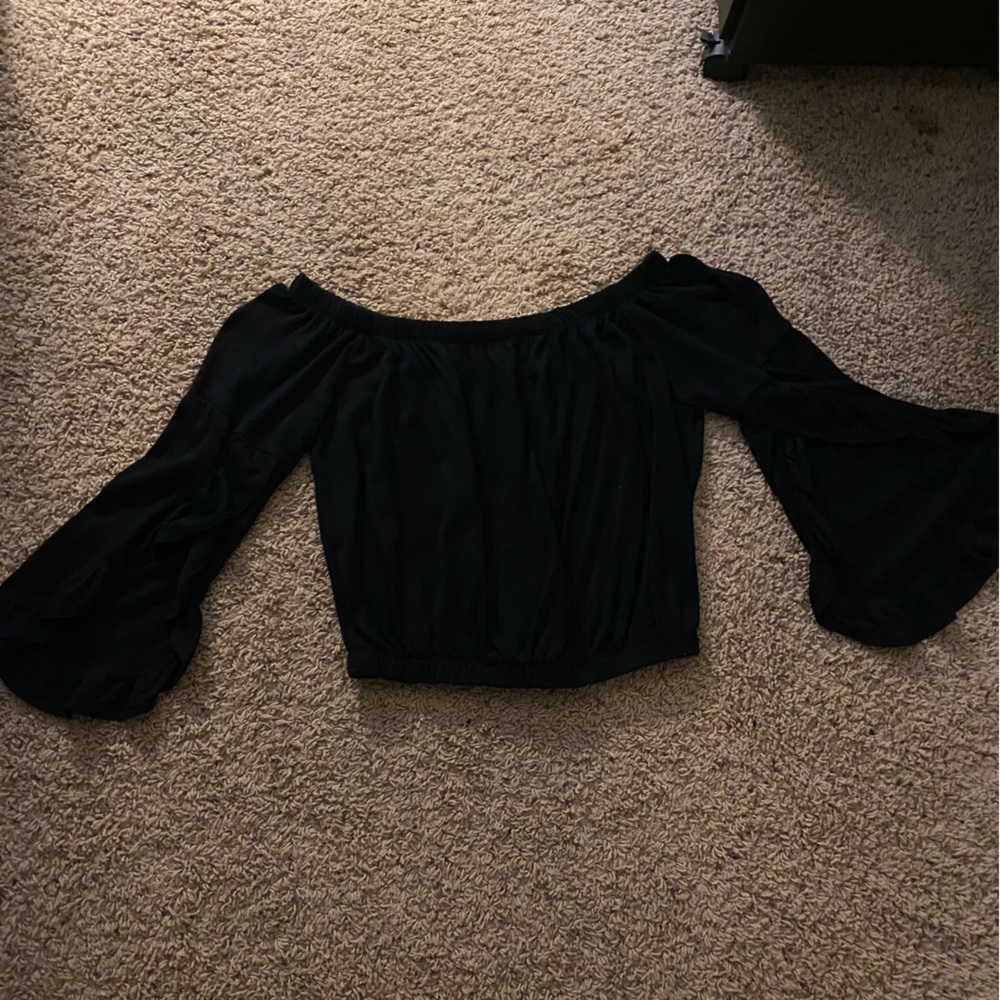 Elegant Black Off-Shoulder Blouse with Flared Sleeves
